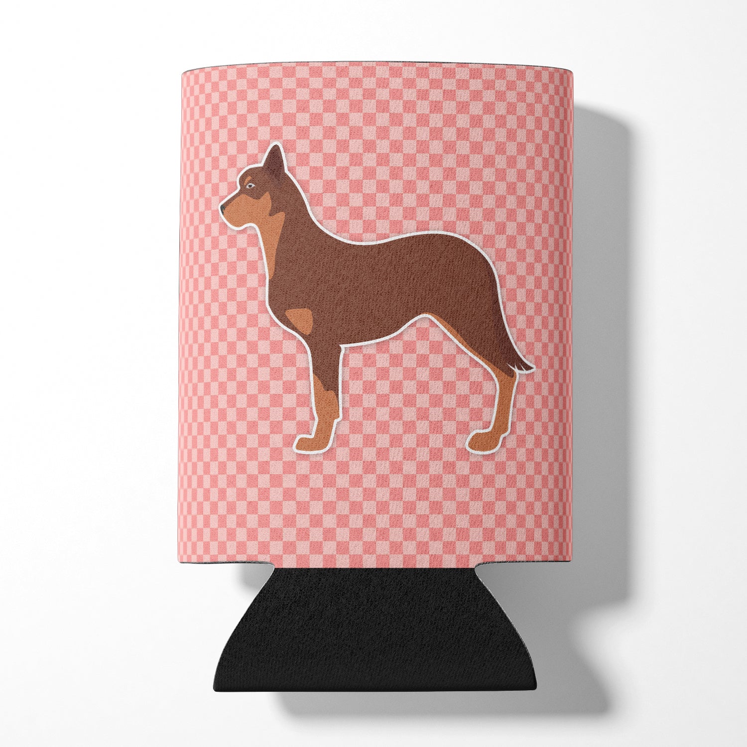 Australian Kelpie Dog Checkerboard Pink Canette ou porte-bouteille BB3629CC
