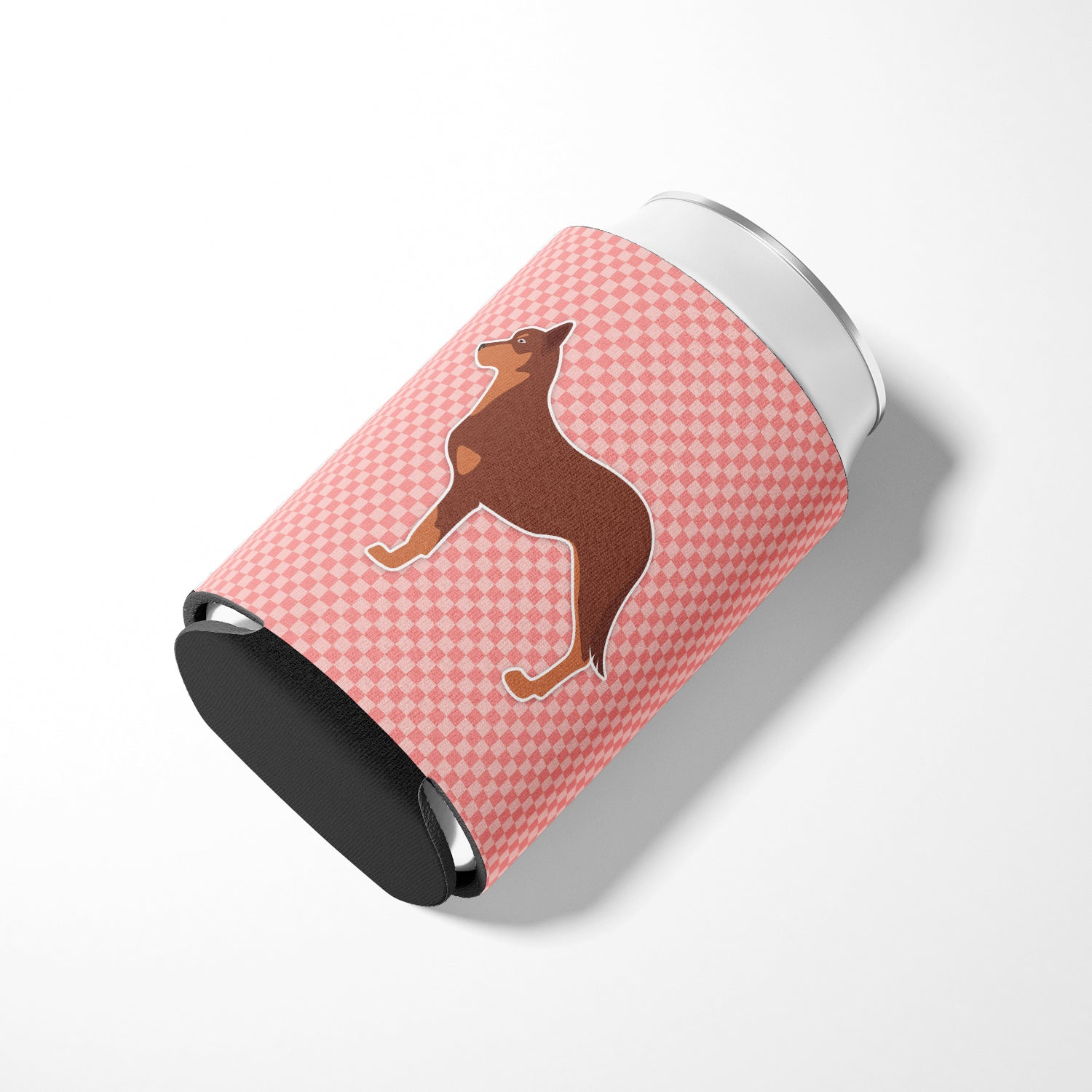 Australian Kelpie Dog Checkerboard Pink Can or Bottle Hugger BB3629CC
