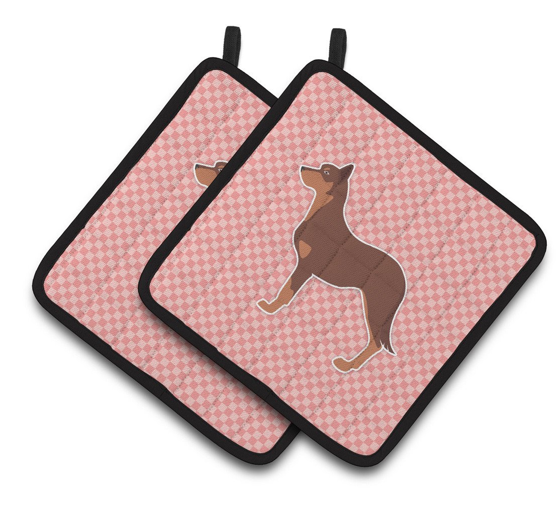 Australian Kelpie Dog Checkerboard Pink Pair of Pot Holders BB3629PTHD by Caroline&#39;s Treasures