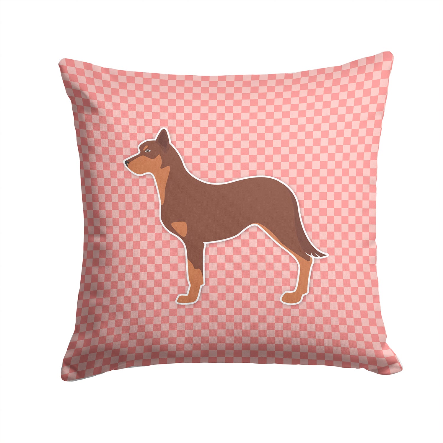 Australian Kelpie Dog Checkerboard Pink Fabric Decorative Pillow BB3629PW1414 - the-store.com