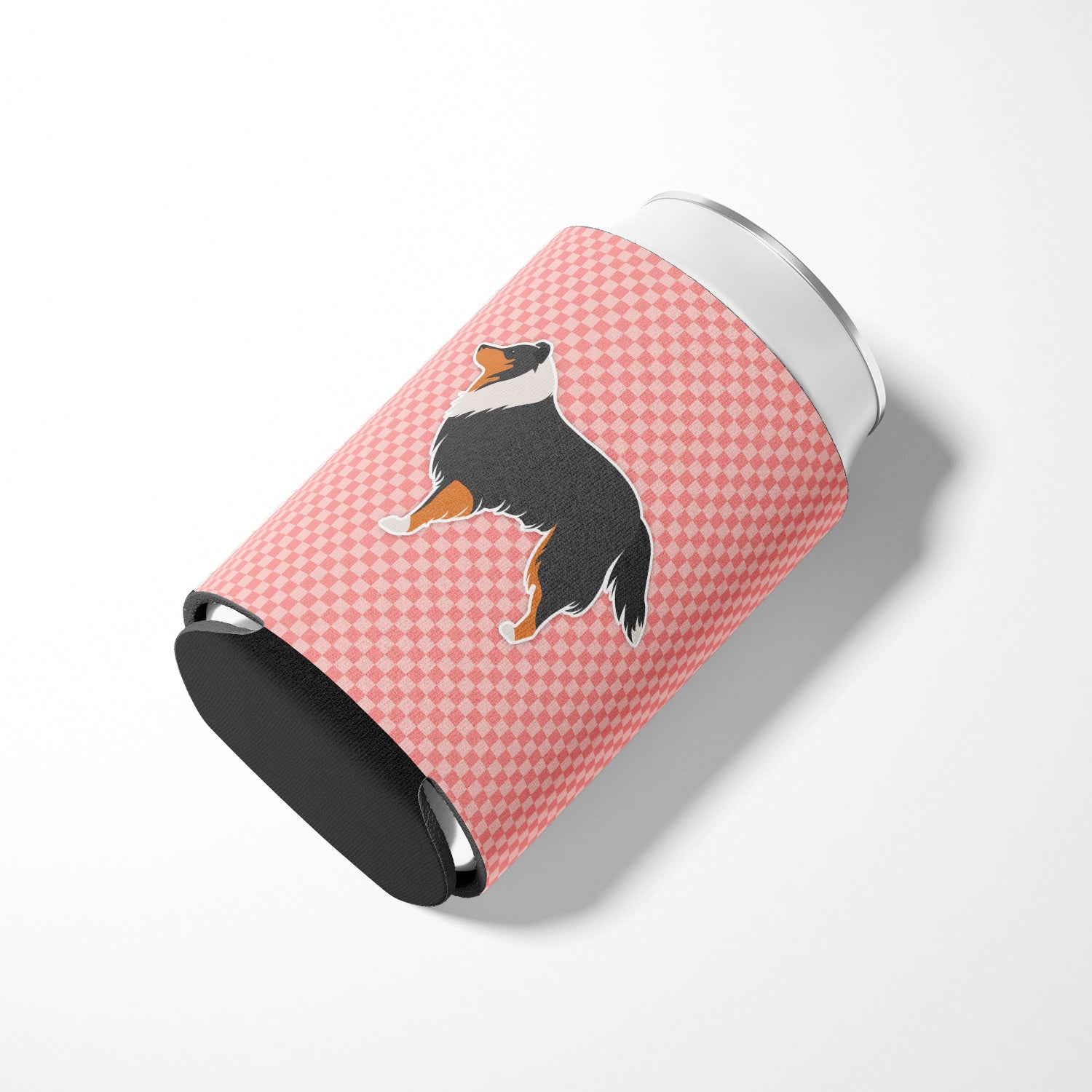 Sheltie/Shetland Sheepdog Checkerboard Pink Can or Bottle Hugger BB3630CC