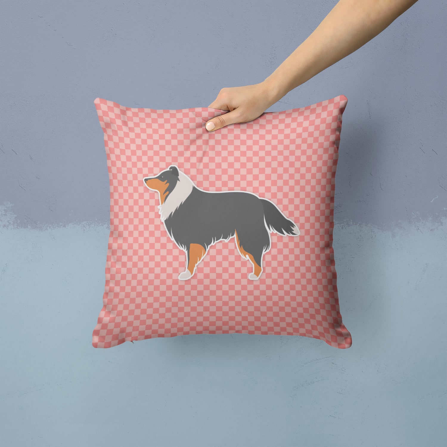 Sheltie/Shetland Sheepdog Checkerboard Pink Fabric Decorative Pillow BB3630PW1414 - the-store.com