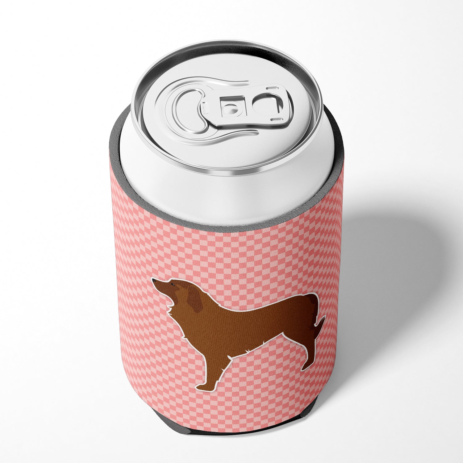 Portuguese Sheepdog Dog Checkerboard Pink Can or Bottle Hugger BB3631CC