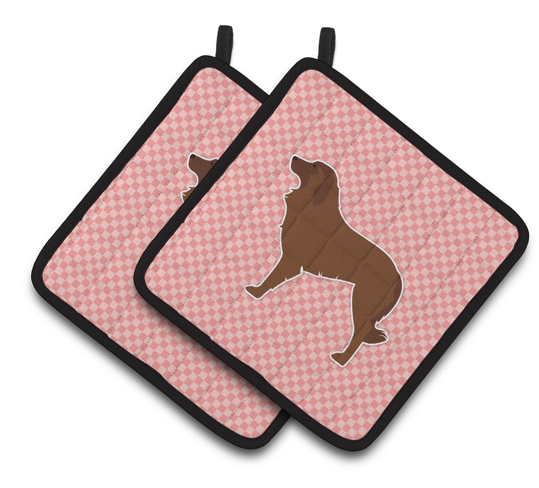 Portuguese Sheepdog Dog Checkerboard Pink Pair of Pot Holders BB3631PTHD by Caroline&#39;s Treasures