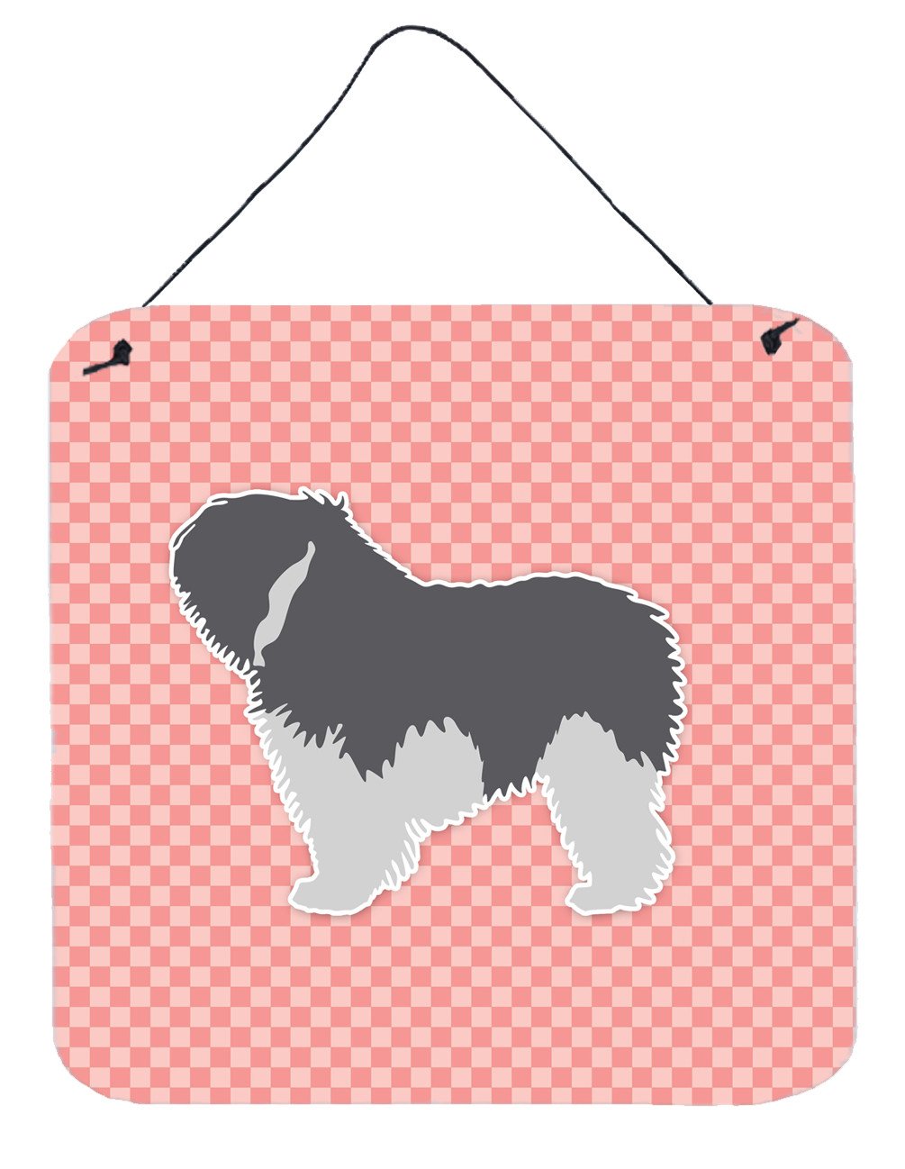 Polish Lowland Sheepdog Dog Checkerboard Pink Wall or Door Hanging Prints BB3632DS66 by Caroline's Treasures