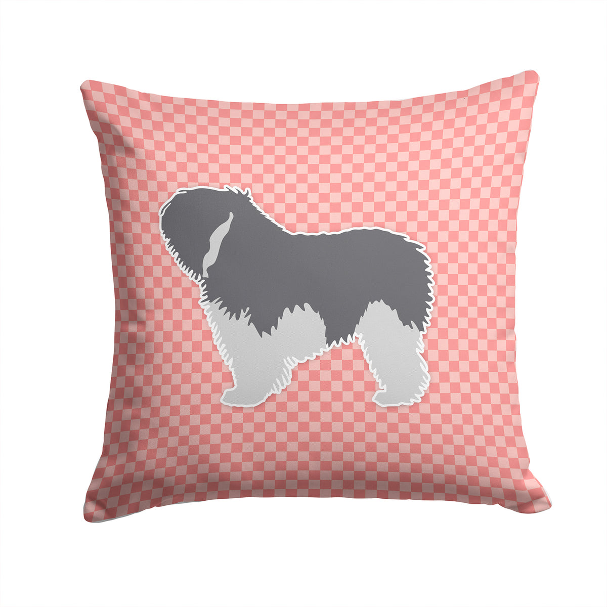 Polish Lowland Sheepdog Dog Checkerboard Pink Fabric Decorative Pillow BB3632PW1414 - the-store.com