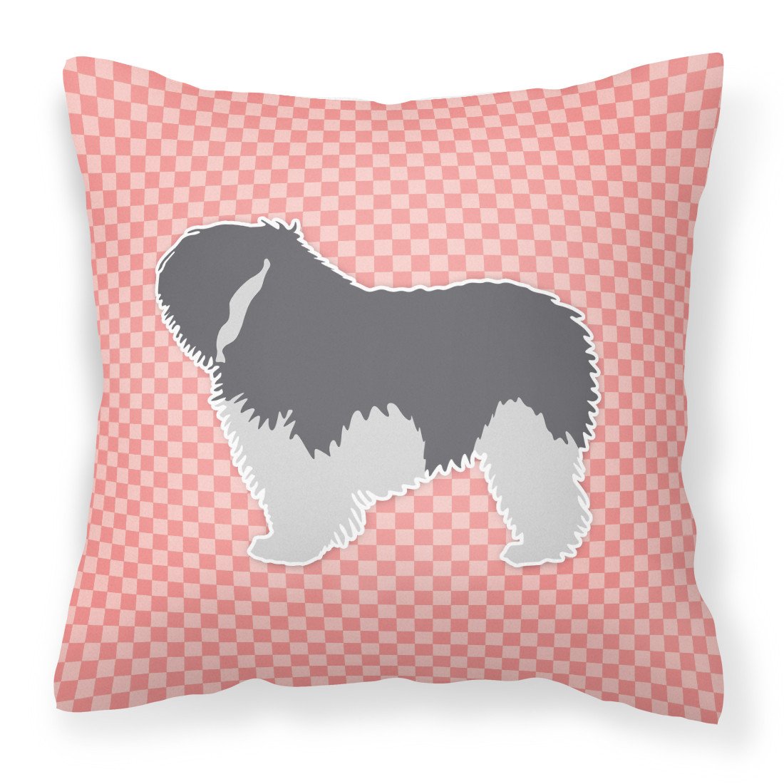 Polish Lowland Sheepdog Dog Checkerboard Pink Fabric Decorative Pillow BB3632PW1818 by Caroline&#39;s Treasures