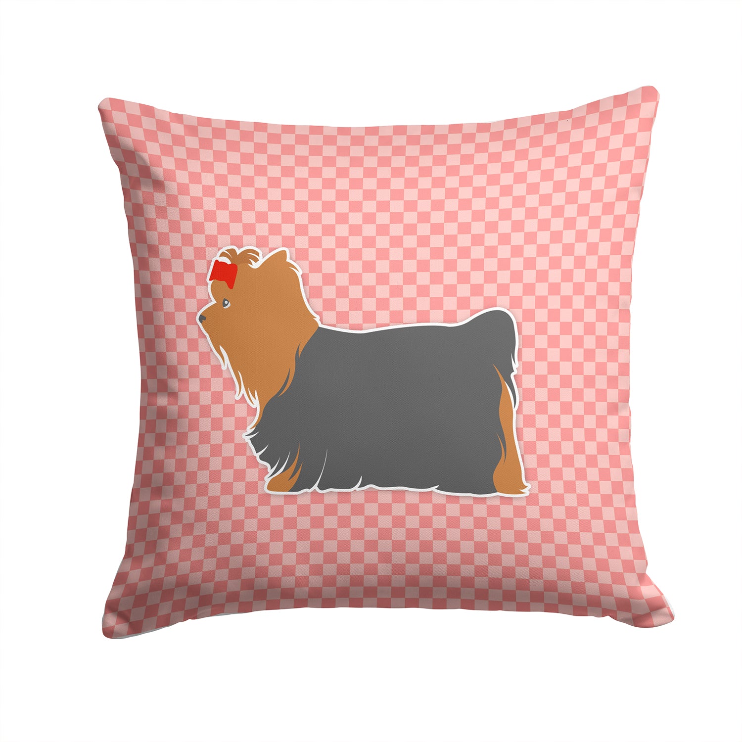 Yorkshire Terrier Yorkie Checkerboard Pink Fabric Decorative Pillow BB3634PW1414 - the-store.com