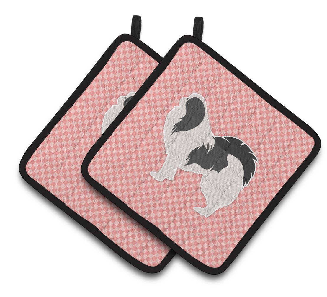 Japanese Chin Checkerboard Pink Pair of Pot Holders BB3637PTHD by Caroline&#39;s Treasures