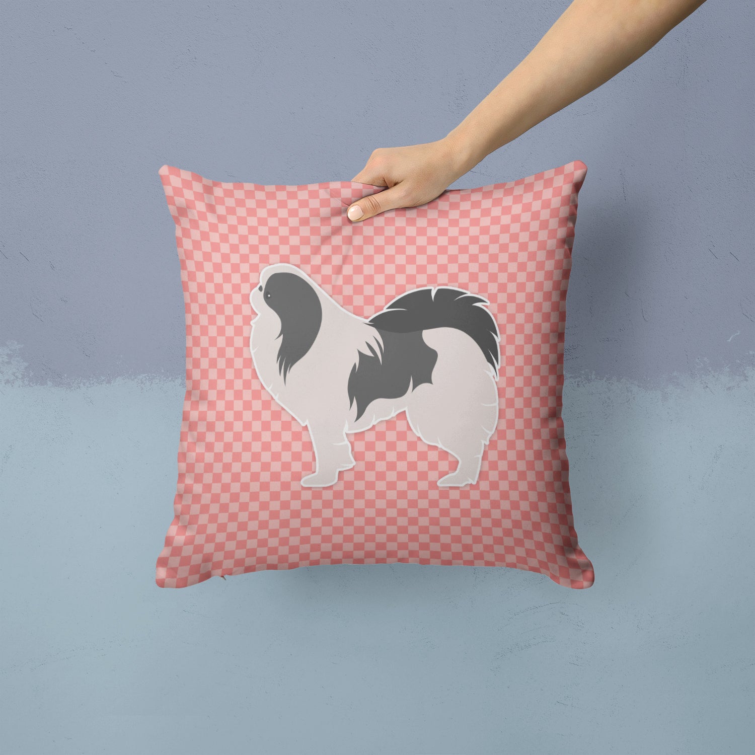 Japanese Chin Checkerboard Pink Fabric Decorative Pillow BB3637PW1414 - the-store.com