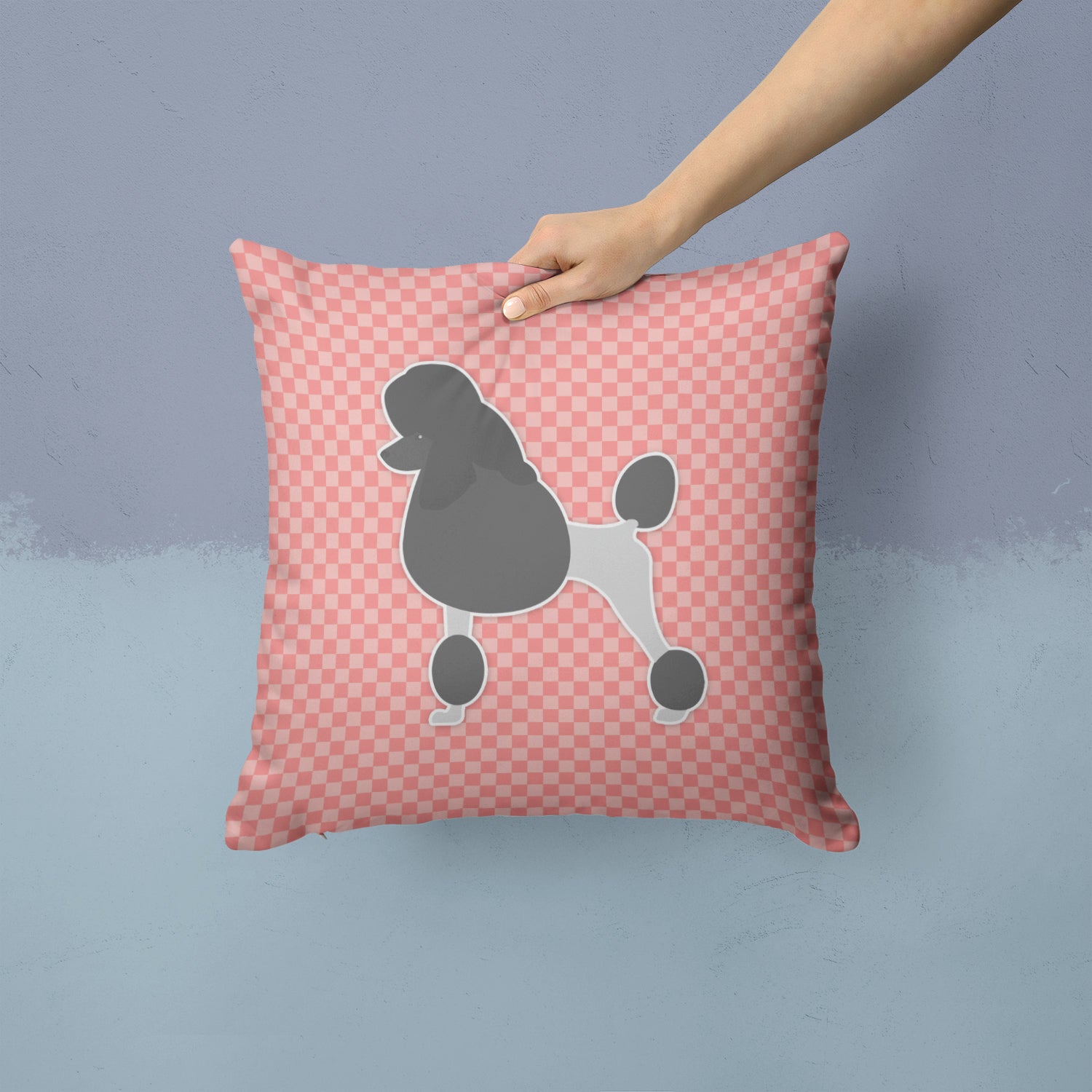 Poodle Checkerboard Pink Fabric Decorative Pillow BB3639PW1414 - the-store.com