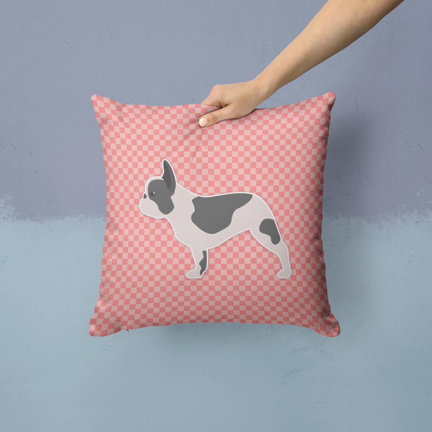 French Bulldog Checkerboard Pink Fabric Decorative Pillow BB3641PW1414 - the-store.com