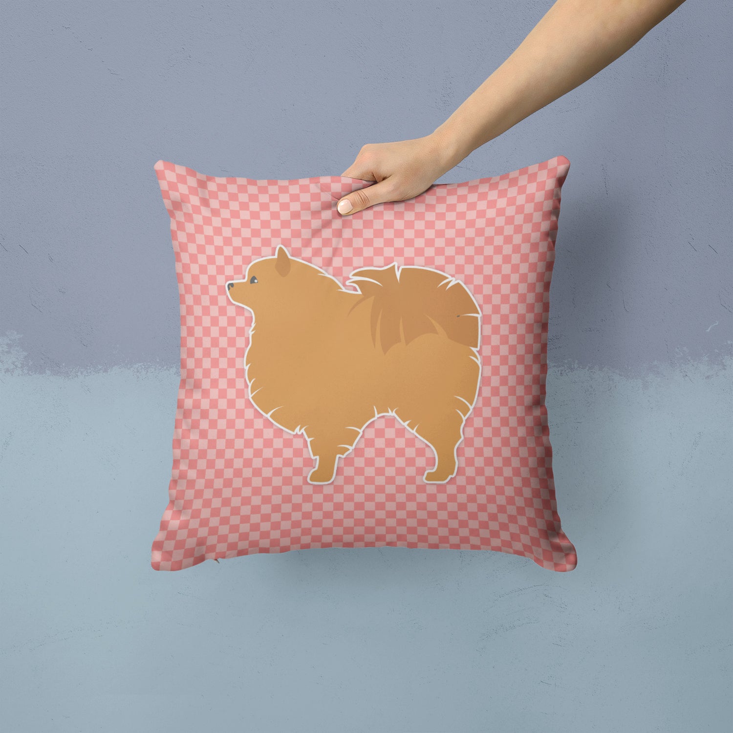 Pomeranian Checkerboard Pink Fabric Decorative Pillow BB3642PW1414 - the-store.com
