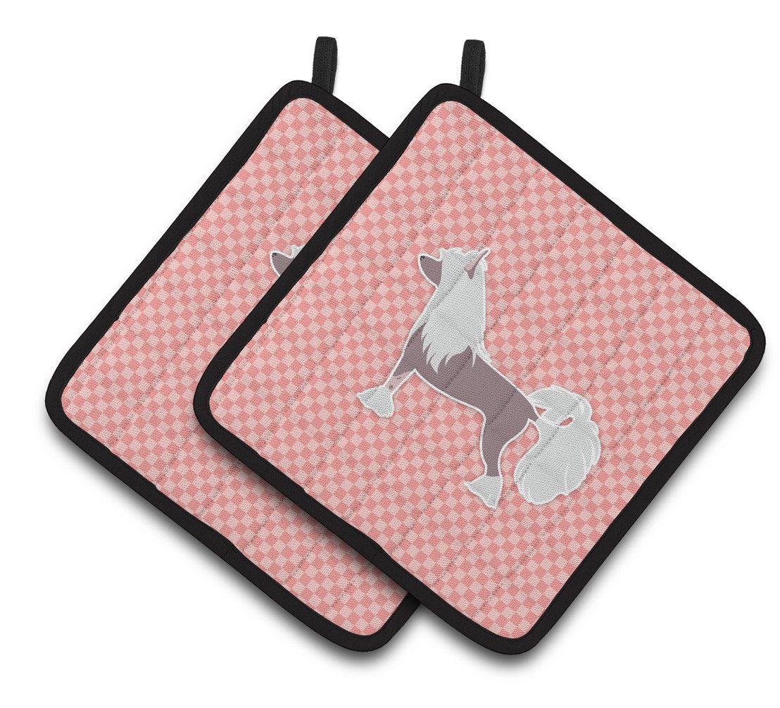 Chinese Crested Checkerboard Pink Pair of Pot Holders BB3643PTHD by Caroline&#39;s Treasures