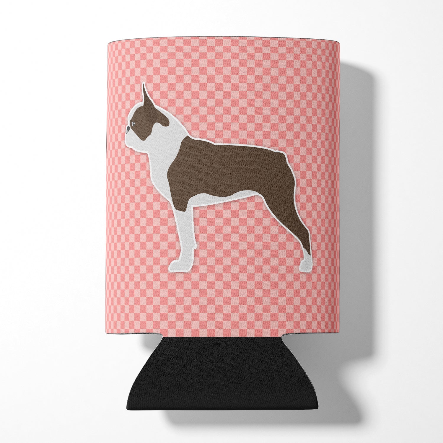Boston Terrier Checkerboard Pink Can or Bottle Hugger BB3644CC