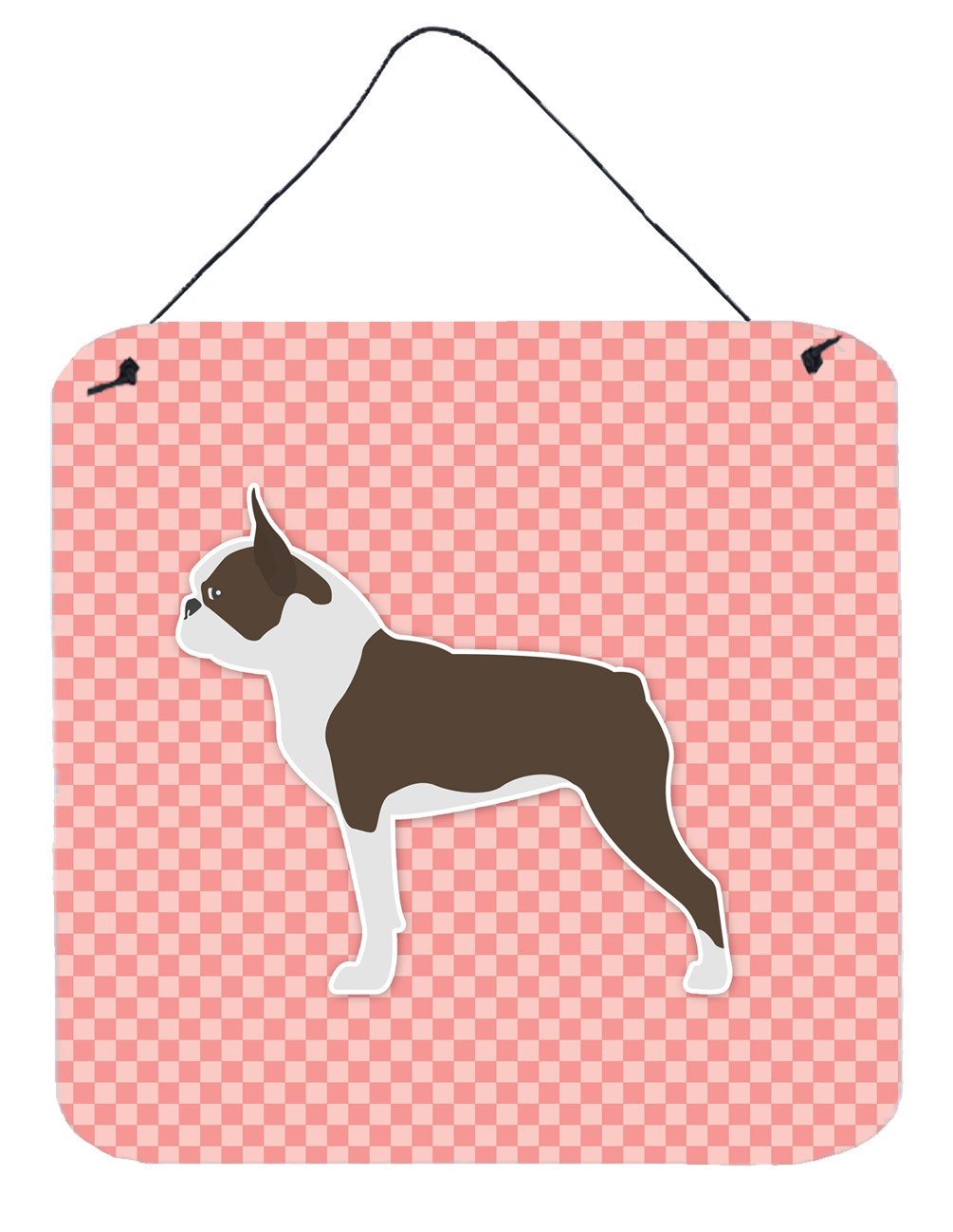 Boston Terrier Checkerboard Pink Wall or Door Hanging Prints BB3644DS66 by Caroline's Treasures