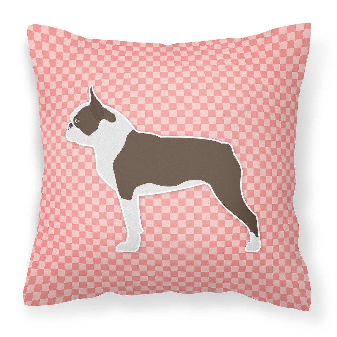 Boston Terrier Checkerboard Pink Fabric Decorative Pillow BB3644PW1818 by Caroline&#39;s Treasures