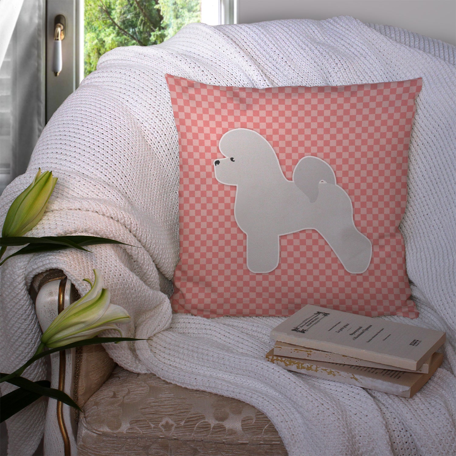 Bichon Frise Checkerboard Pink Fabric Decorative Pillow BB3645PW1414 - the-store.com