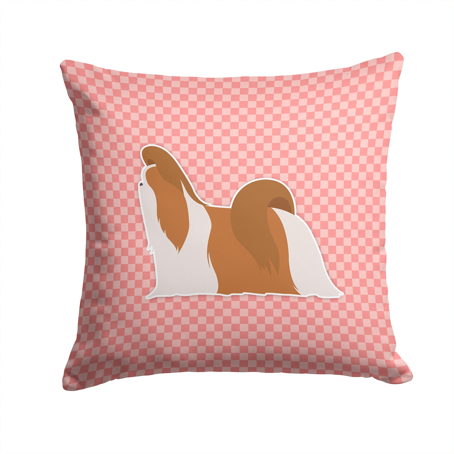 Shih Tzu Checkerboard Pink Fabric Decorative Pillow BB3646PW1414 - the-store.com