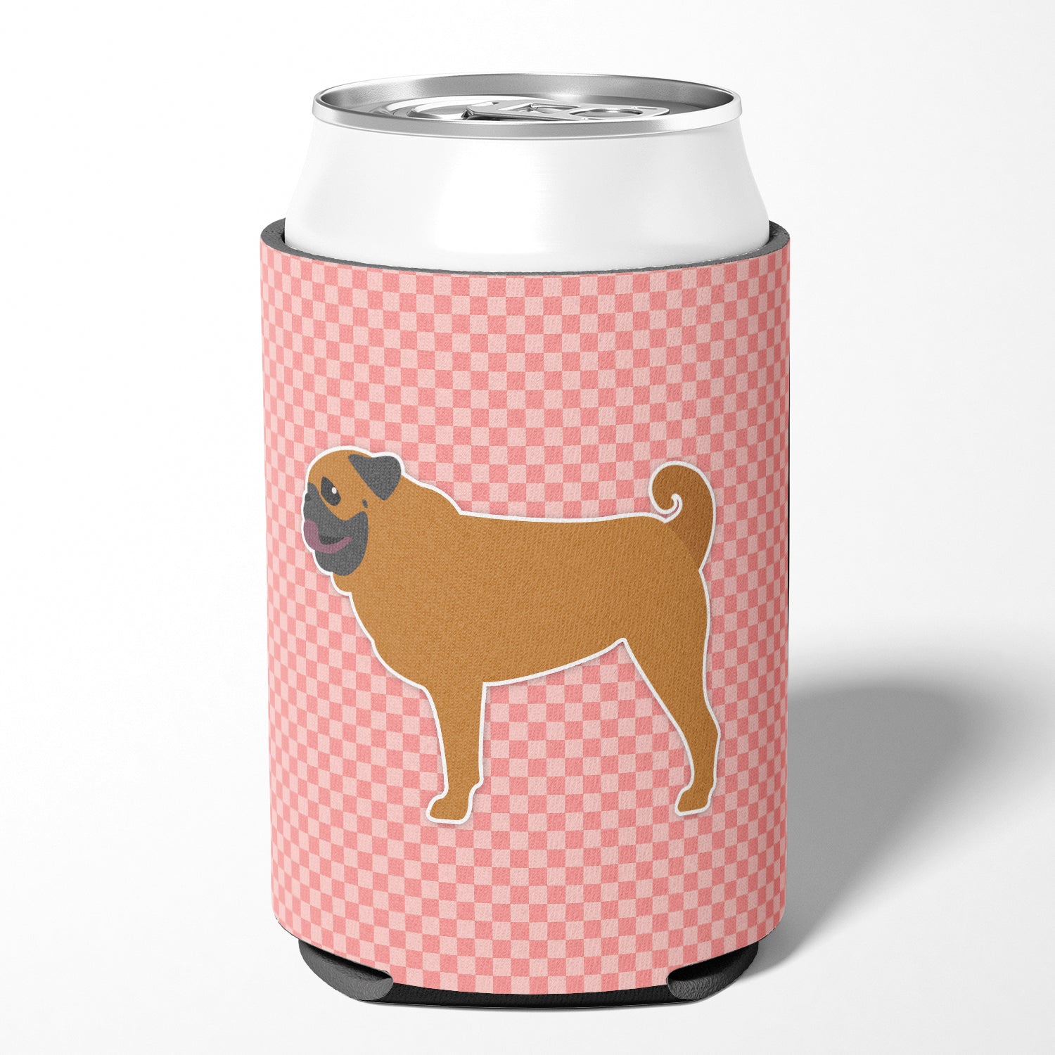 Pug Checkerboard Pink Can or Bottle Hugger BB3647CC