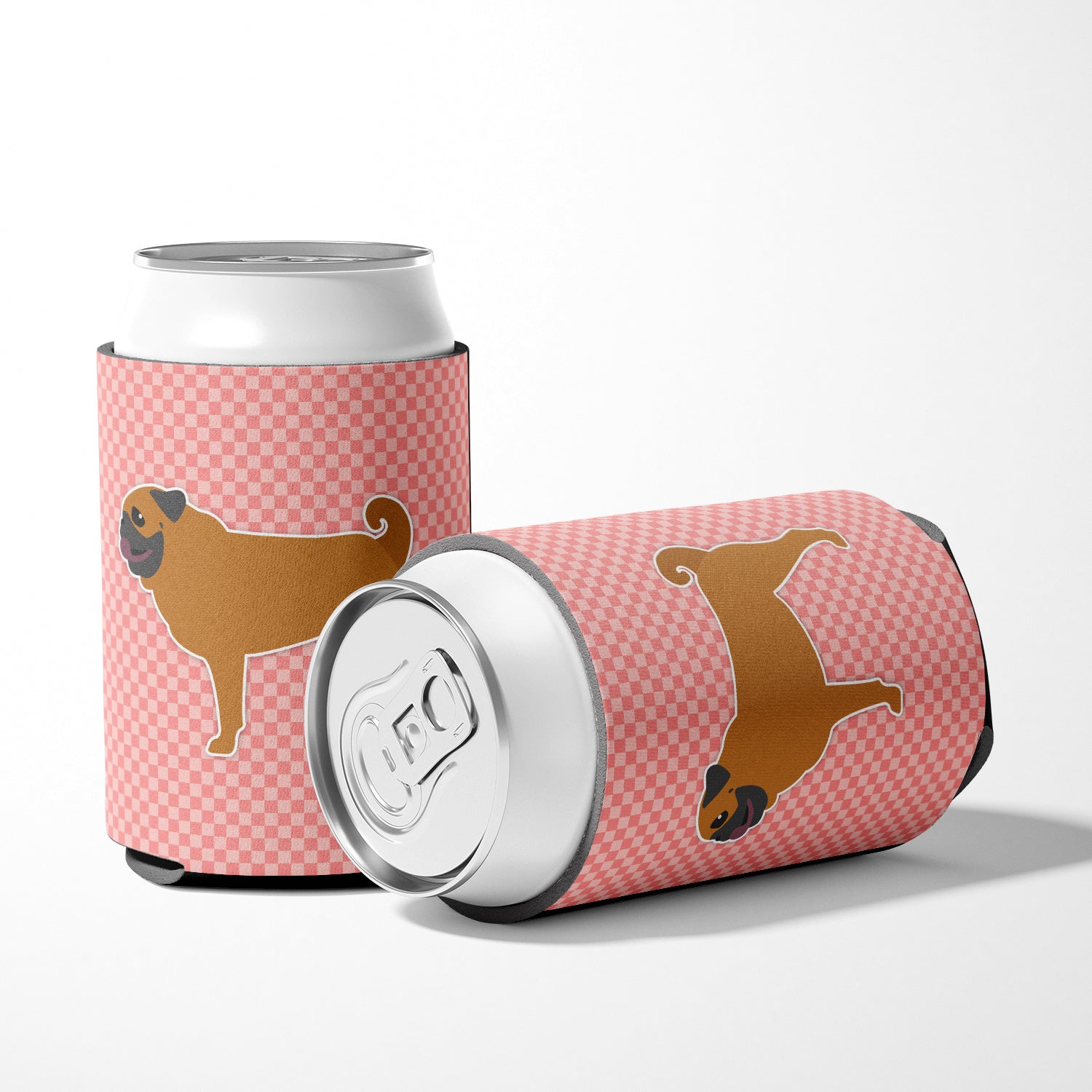 Pug Checkerboard Pink Can or Bottle Hugger BB3647CC