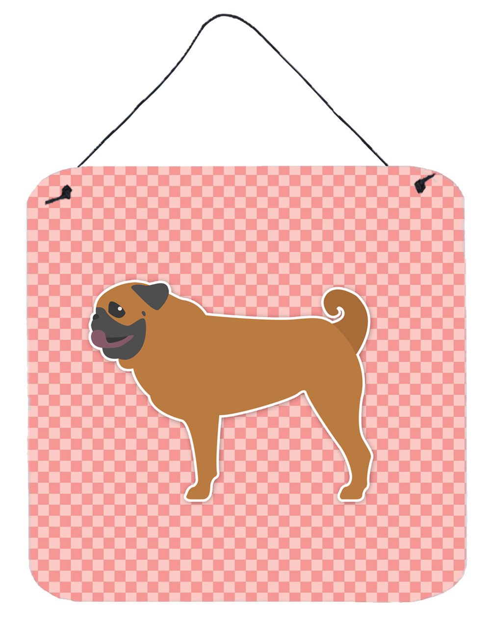 Pug Checkerboard Pink Wall or Door Hanging Prints BB3647DS66 by Caroline&#39;s Treasures