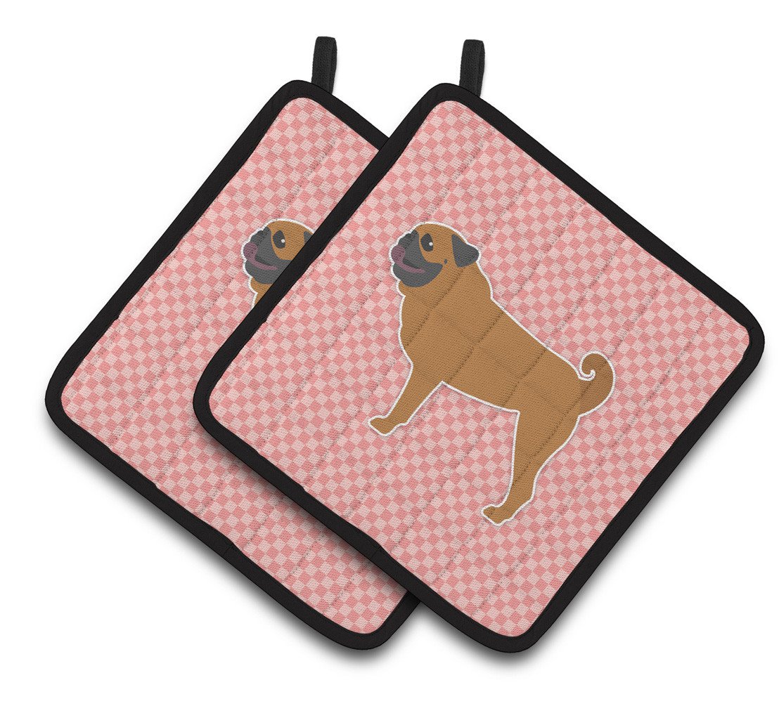 Pug Checkerboard Pink Pair of Pot Holders BB3647PTHD by Caroline&#39;s Treasures