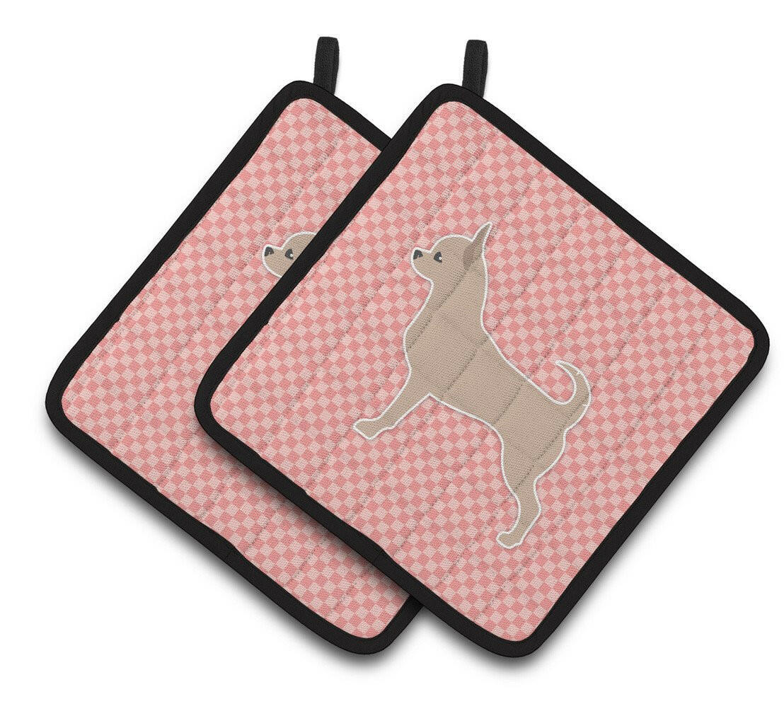 Chihuahua Checkerboard Pink Pair of Pot Holders BB3650PTHD by Caroline&#39;s Treasures