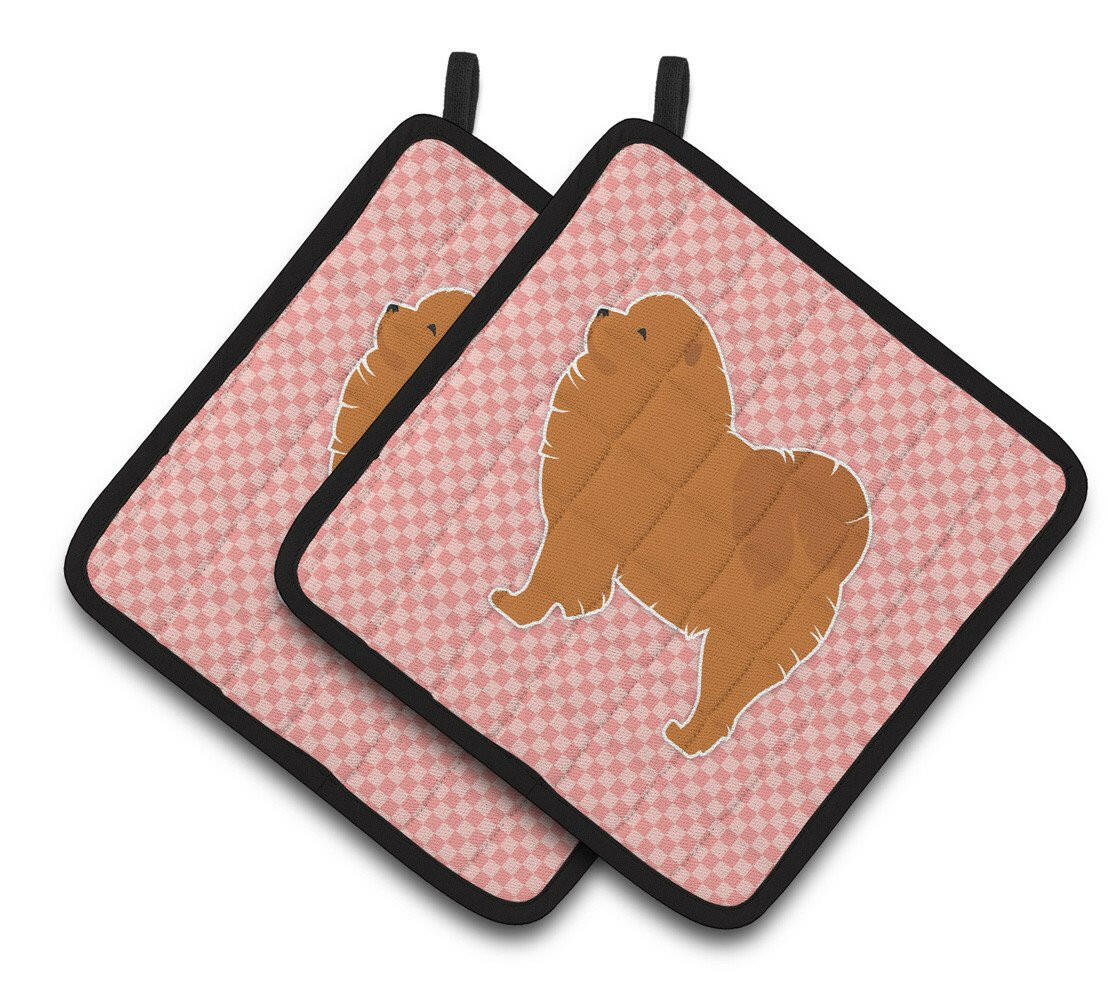Chow Chow Checkerboard Pink Pair of Pot Holders BB3651PTHD by Caroline&#39;s Treasures