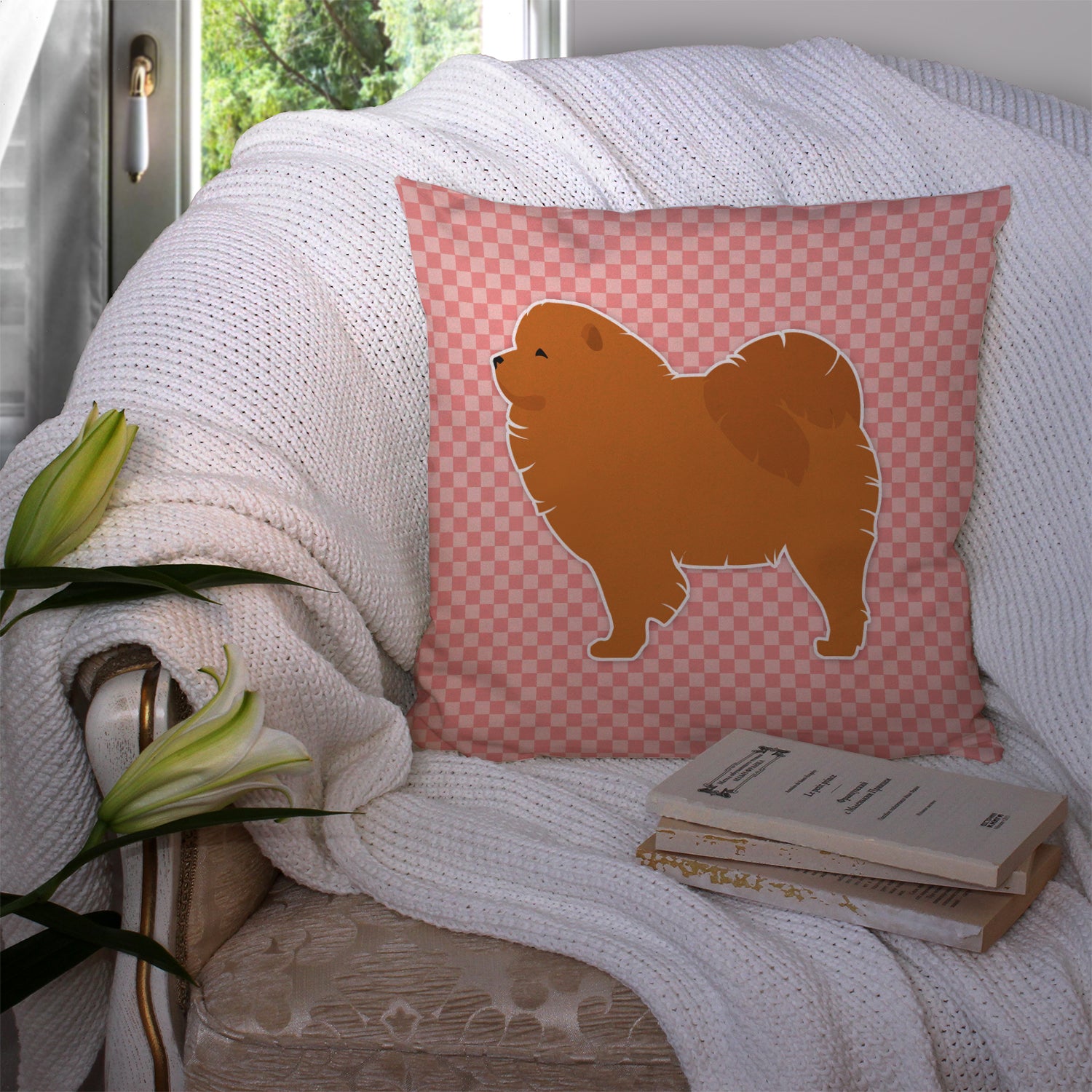 Chow Chow Checkerboard Pink Fabric Decorative Pillow BB3651PW1414 - the-store.com
