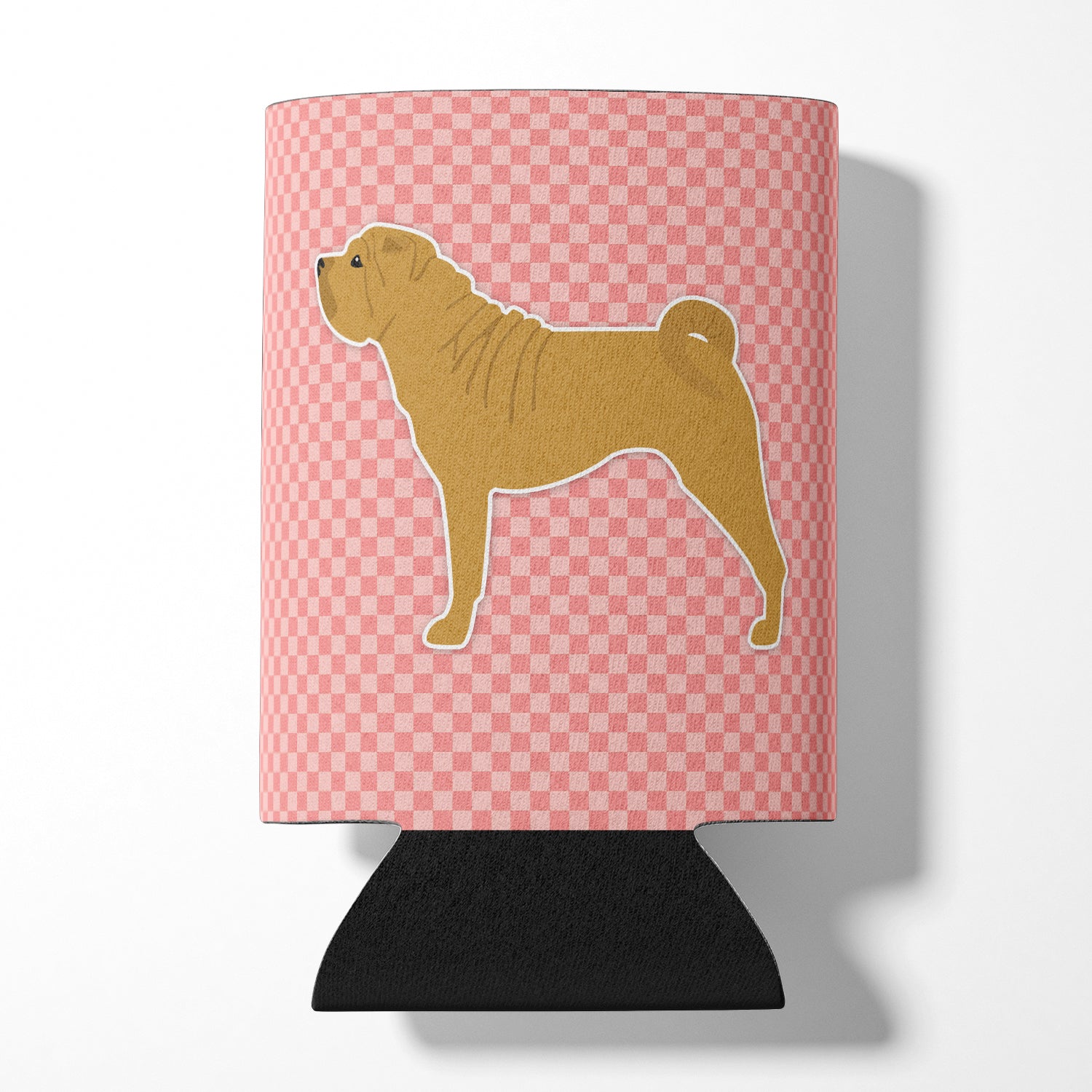 Shar Pei Merry Checkerboard Pink Can or Bottle Hugger BB3652CC  the-store.com.