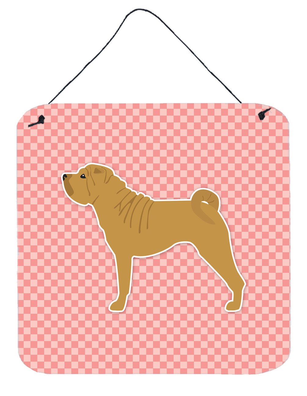Shar Pei Merry Checkerboard Pink Wall or Door Hanging Prints BB3652DS66 by Caroline&#39;s Treasures