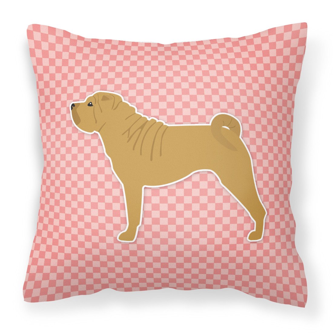 Shar Pei Merry Checkerboard Pink Fabric Decorative Pillow BB3652PW1818 by Caroline&#39;s Treasures