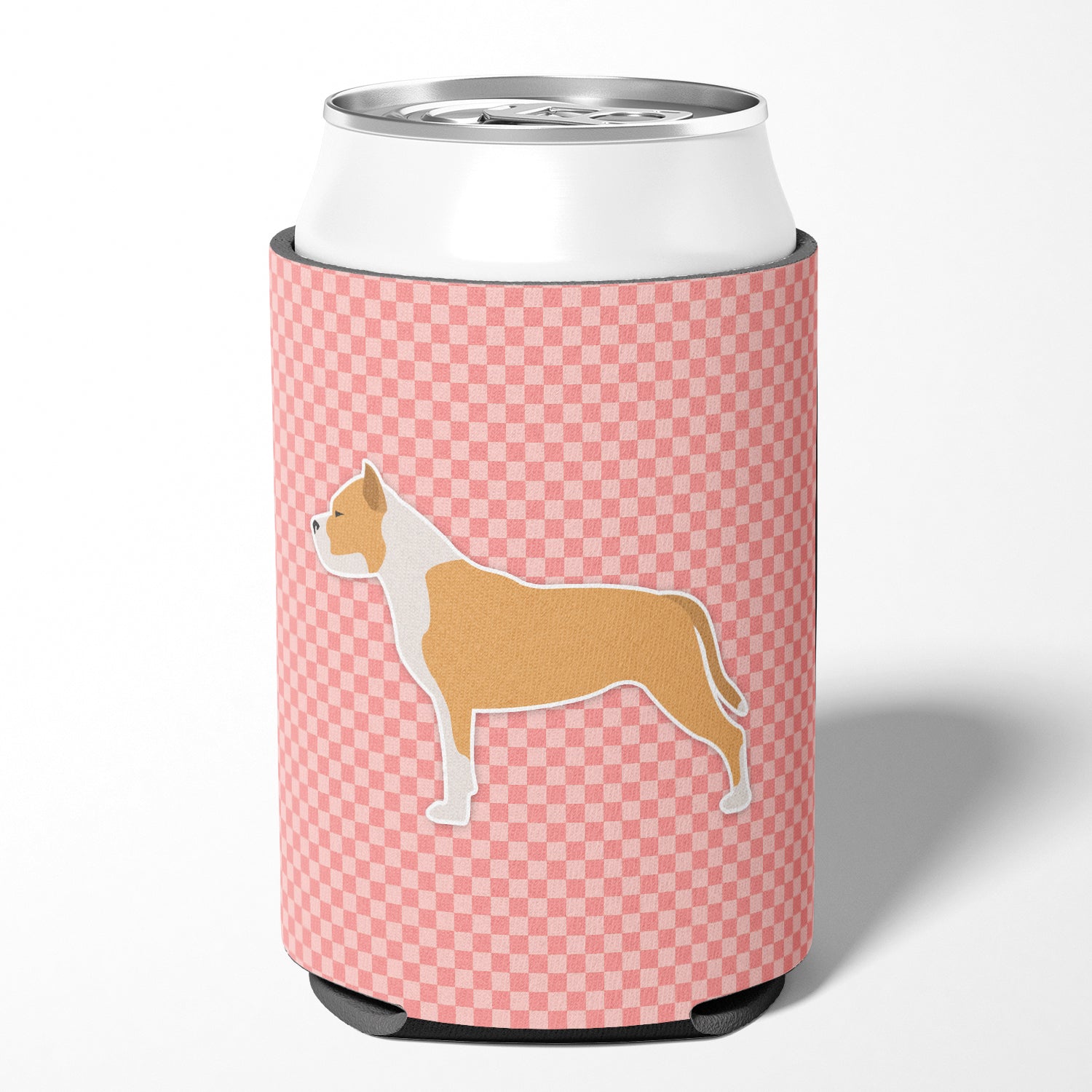 Staffordshire Bull Terrier Checkerboard Pink Can or Bottle Hugger BB3654CC  the-store.com.