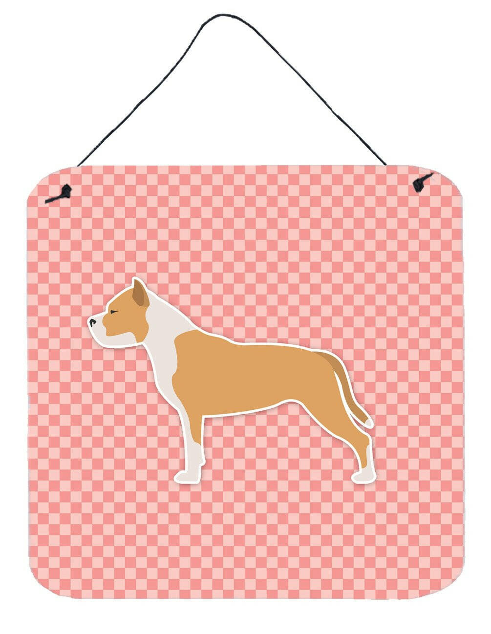 Staffordshire Bull Terrier Checkerboard Pink Wall or Door Hanging Prints BB3654DS66 by Caroline&#39;s Treasures