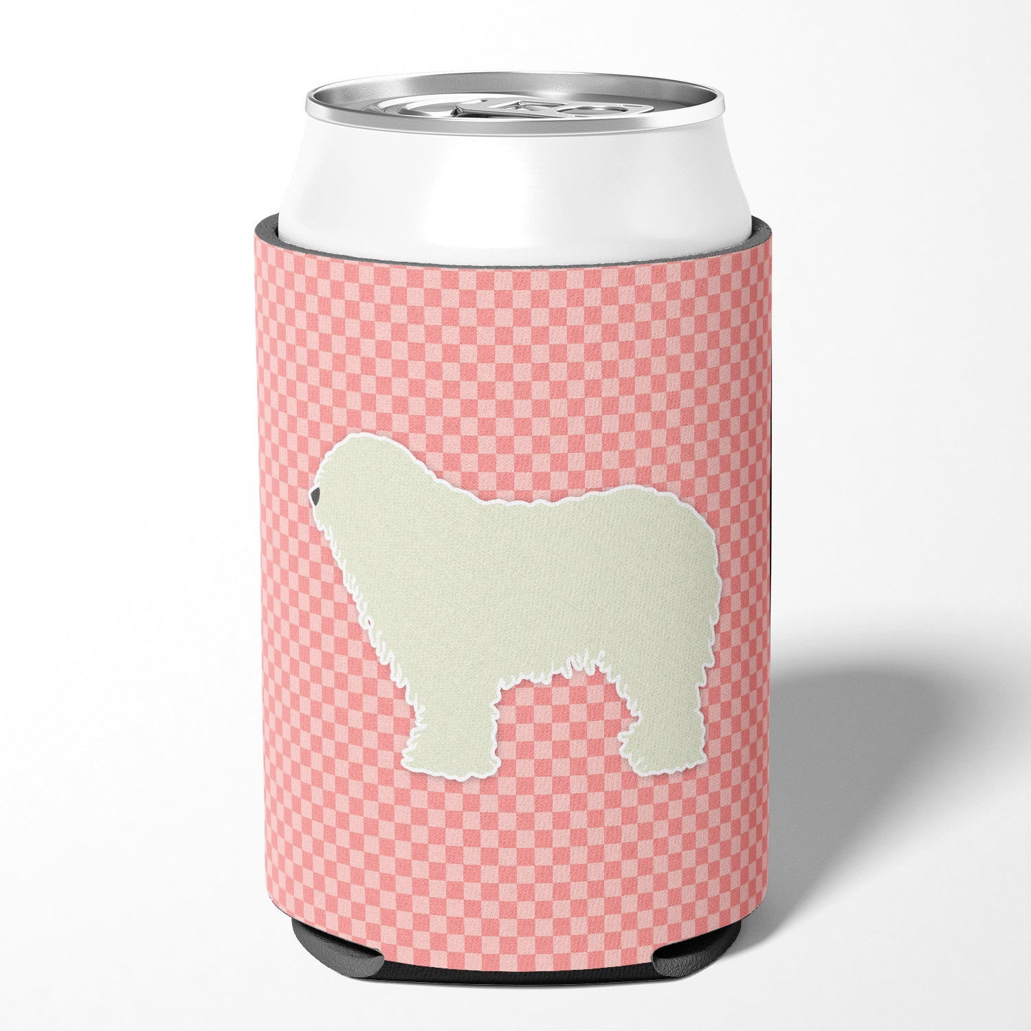 Komondor Checkerboard Pink Can or Bottle Hugger BB3655CC