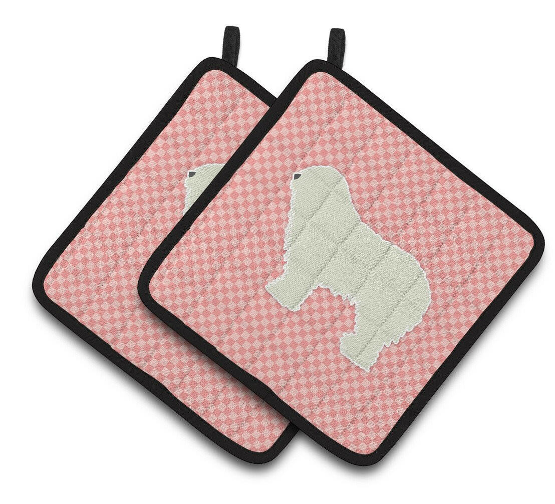 Komondor Checkerboard Pink Pair of Pot Holders BB3655PTHD by Caroline&#39;s Treasures