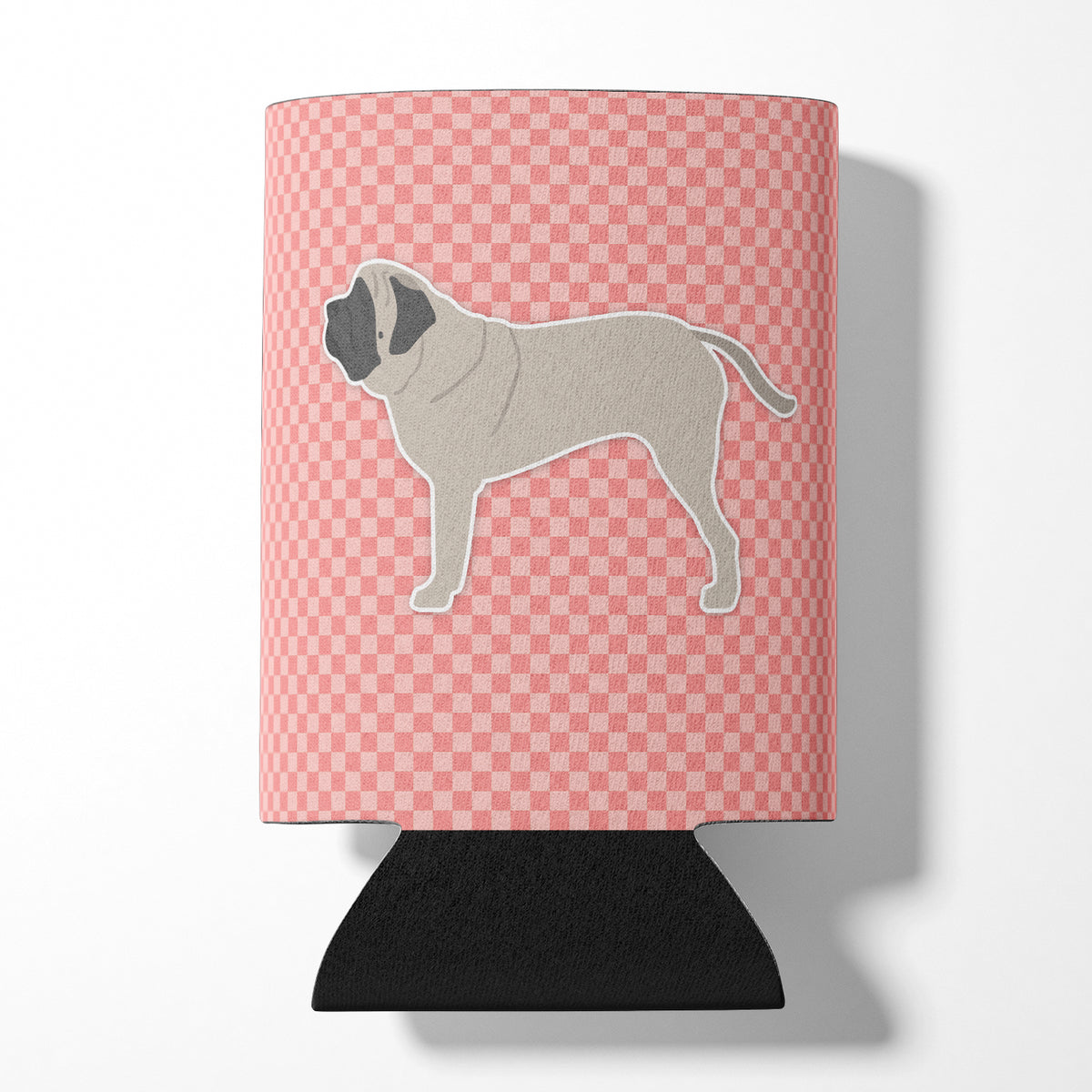 English Mastiff Checkerboard Pink Can or Bottle Hugger BB3656CC