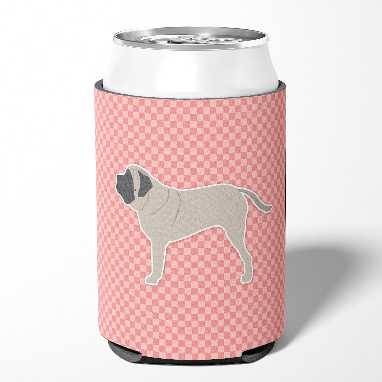 English Mastiff Checkerboard Pink Can or Bottle Hugger BB3656CC