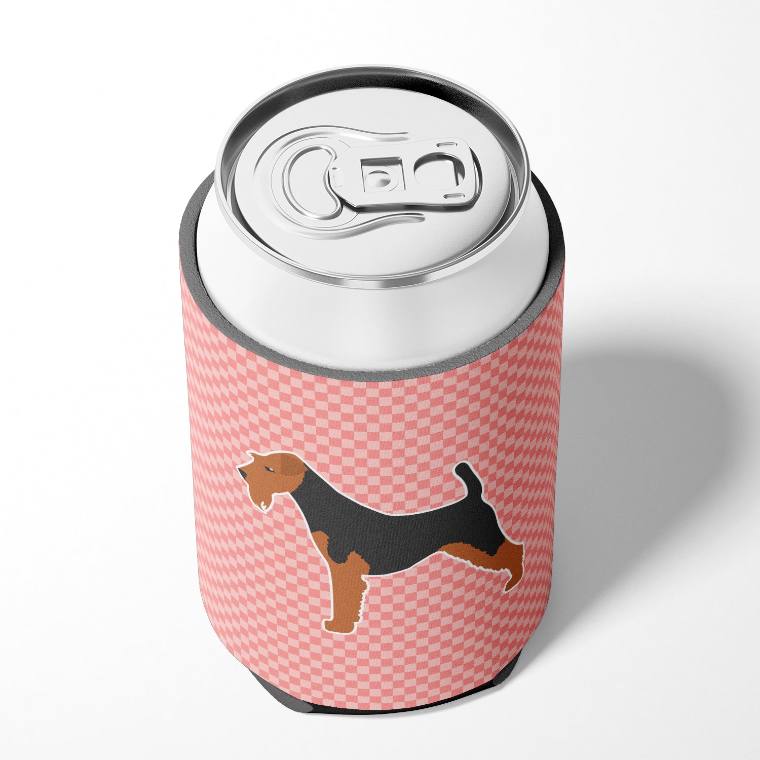 Airedale Terrier Checkerboard Pink Can or Bottle Hugger BB3657CC  the-store.com.