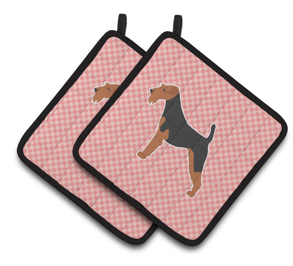 Airedale Terrier Checkerboard Pink Pair of Pot Holders BB3657PTHD by Caroline&#39;s Treasures