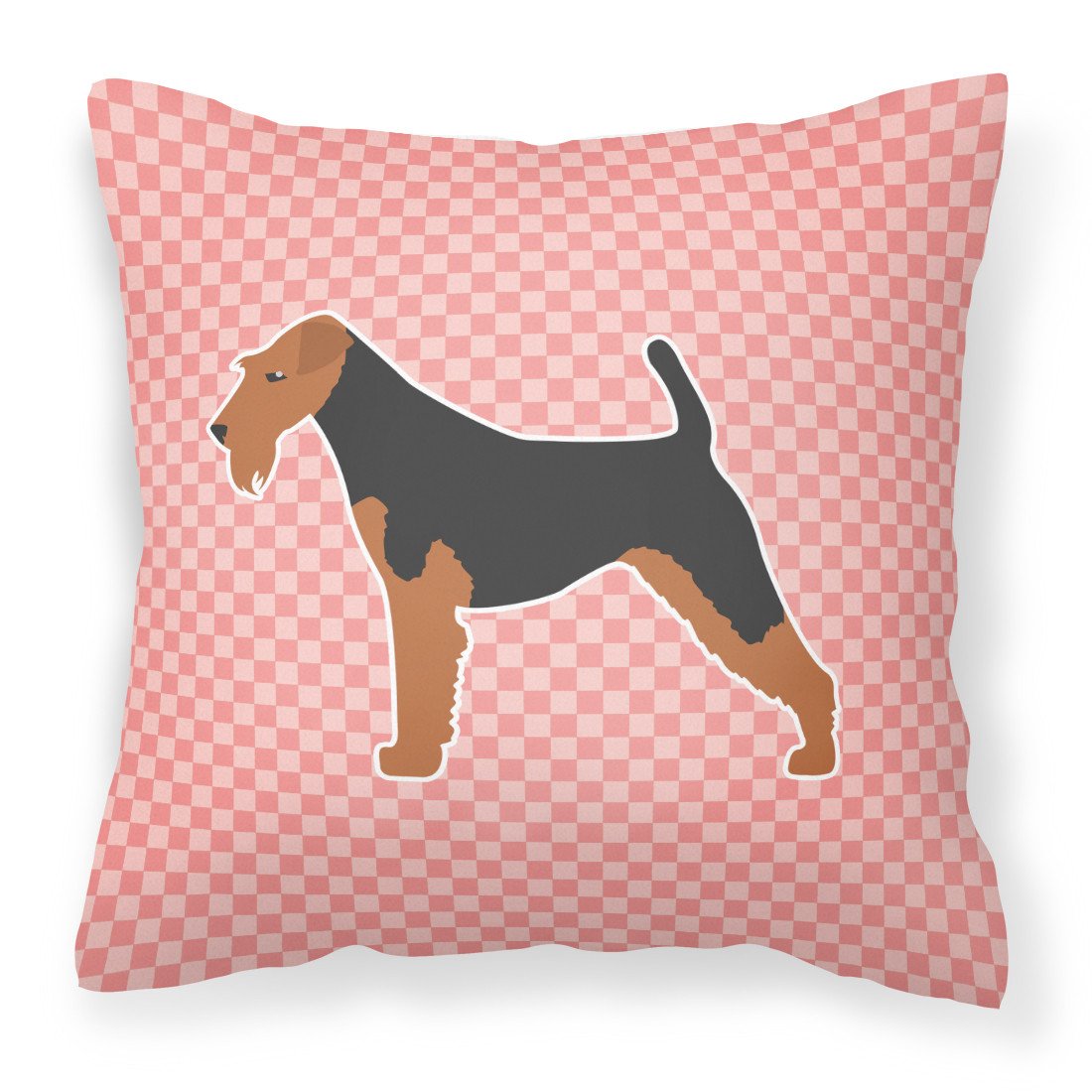 Airedale Terrier Checkerboard Pink Fabric Decorative Pillow BB3657PW1818 by Caroline&#39;s Treasures
