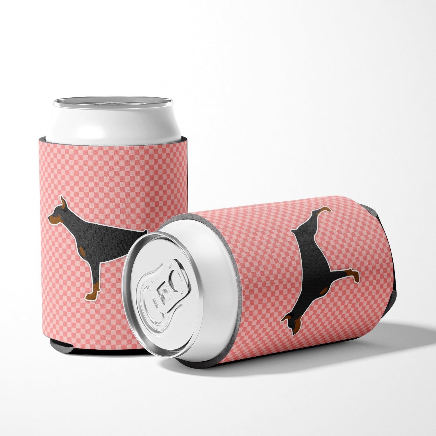 Doberman Pinscher Checkerboard Pink Can or Bottle Hugger BB3660CC