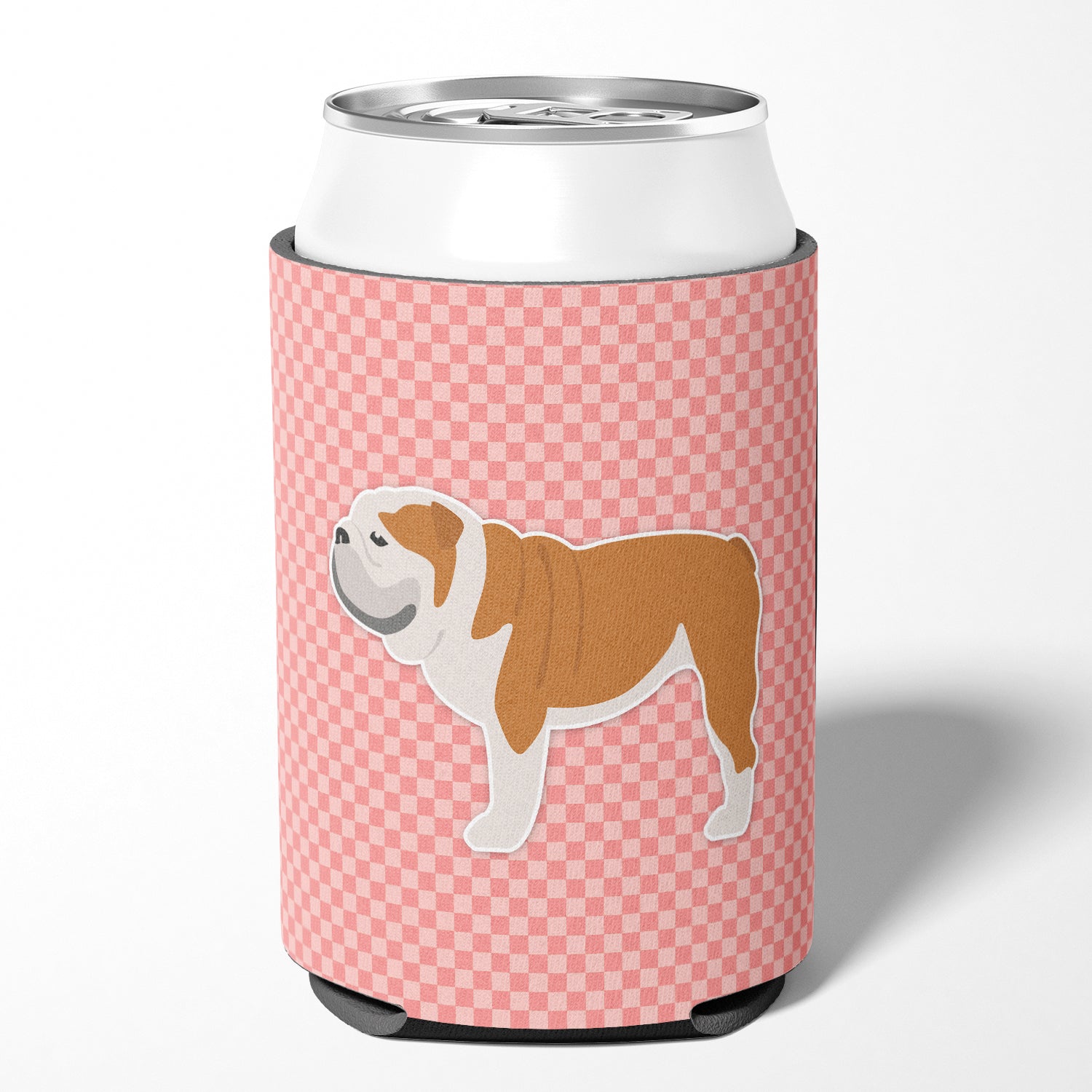English Bulldog Checkerboard Pink Can or Bottle Hugger BB3662CC