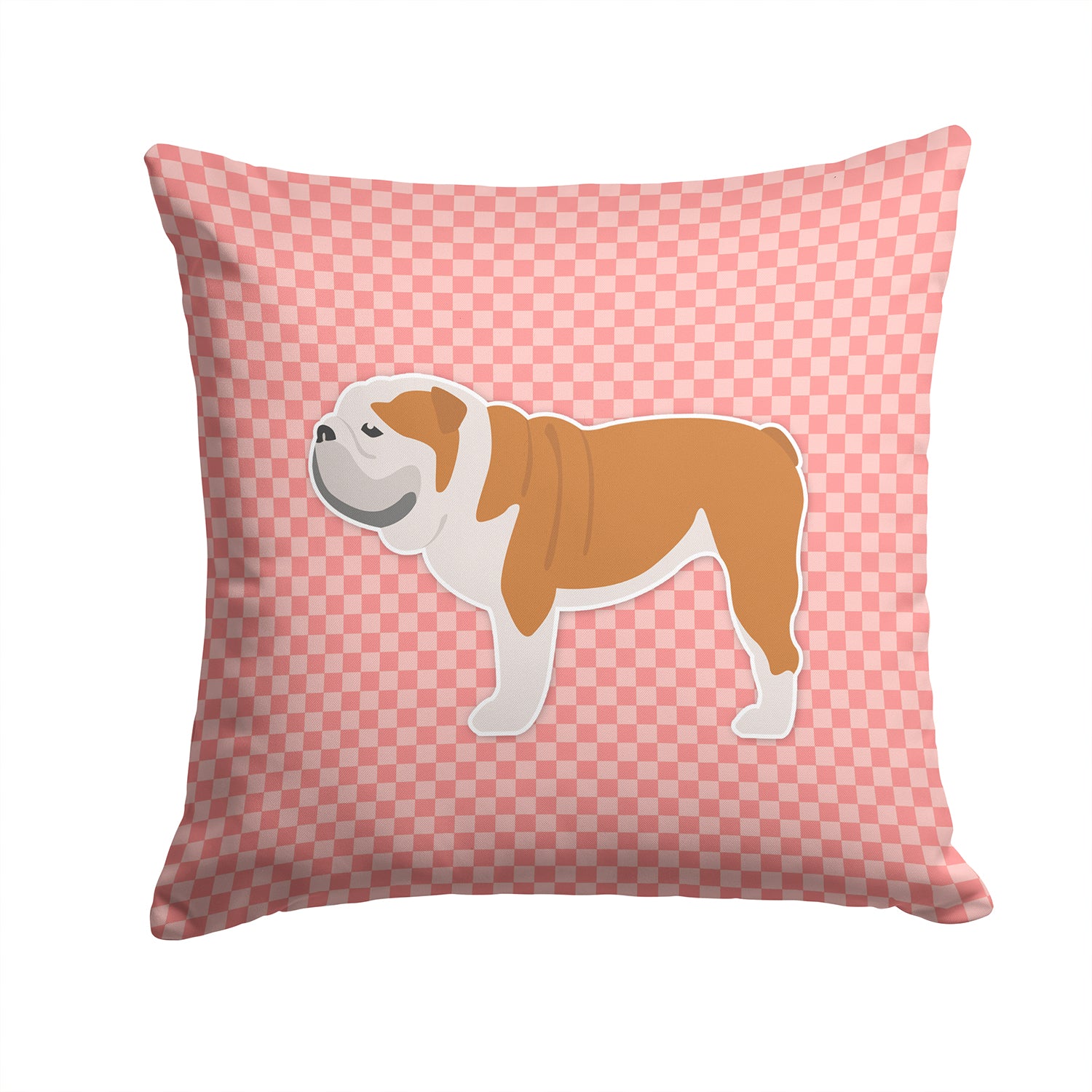 English Bulldog Checkerboard Pink Fabric Decorative Pillow BB3662PW1414 - the-store.com