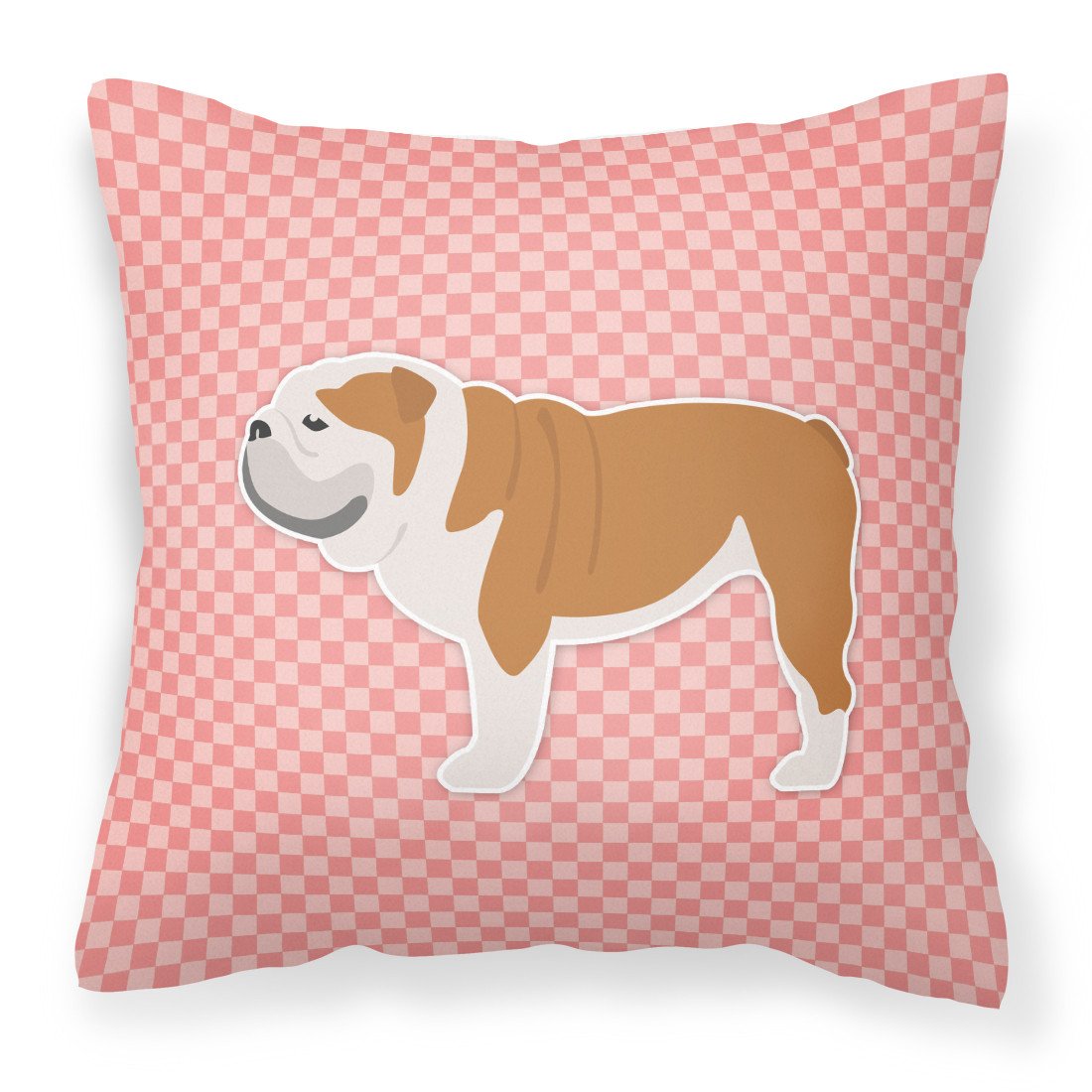 English Bulldog Checkerboard Pink Fabric Decorative Pillow BB3662PW1818 by Caroline's Treasures