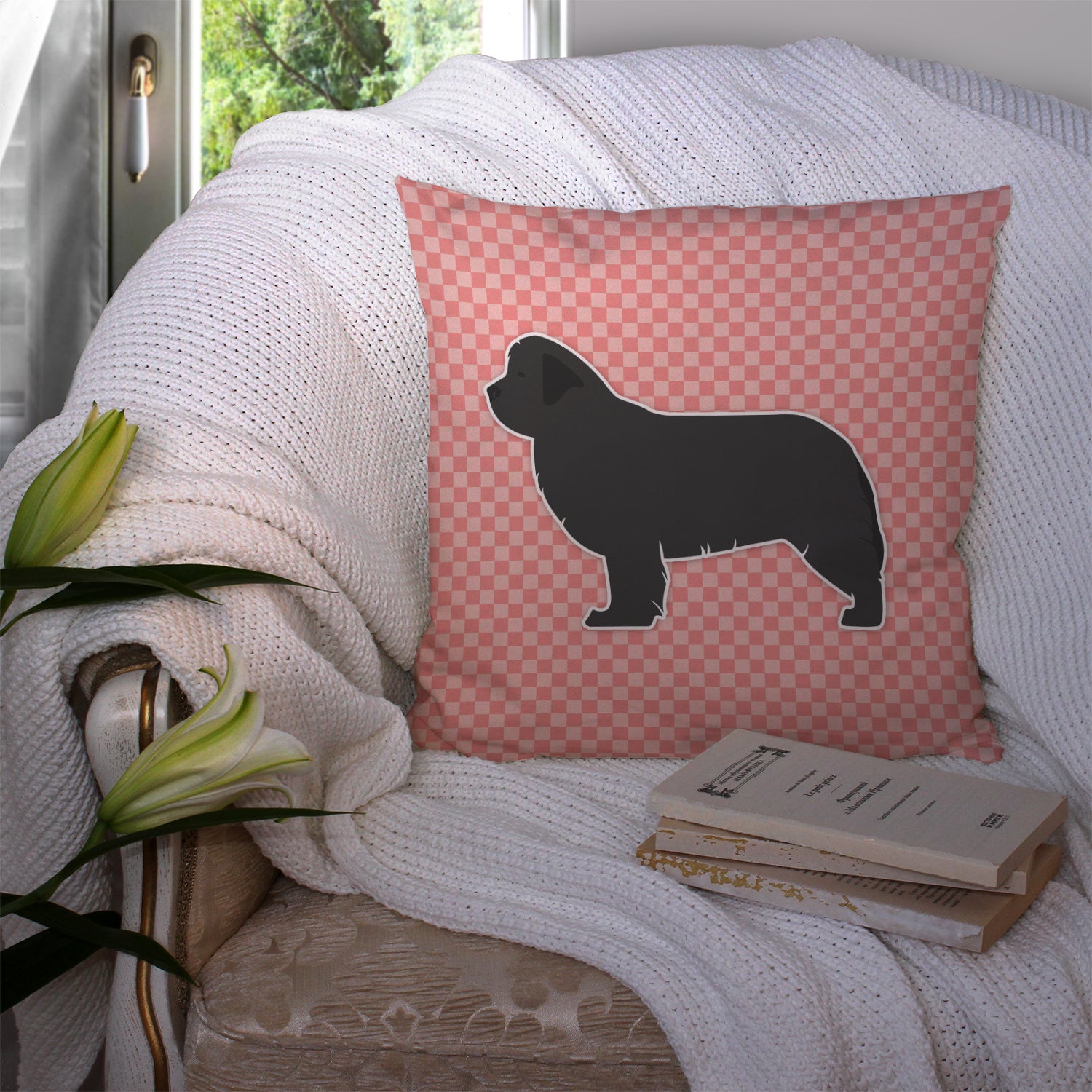 Newfoundland Checkerboard Pink Fabric Decorative Pillow BB3664PW1414 - the-store.com