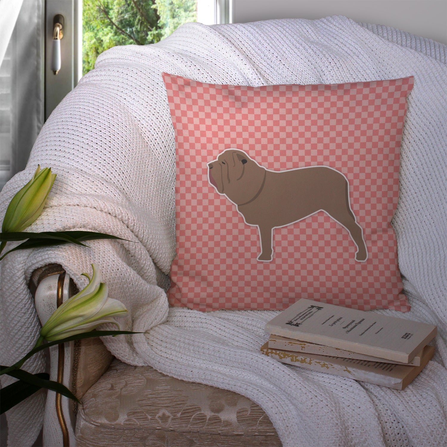 Neapolitan Mastiff Checkerboard Pink Fabric Decorative Pillow BB3665PW1414 - the-store.com