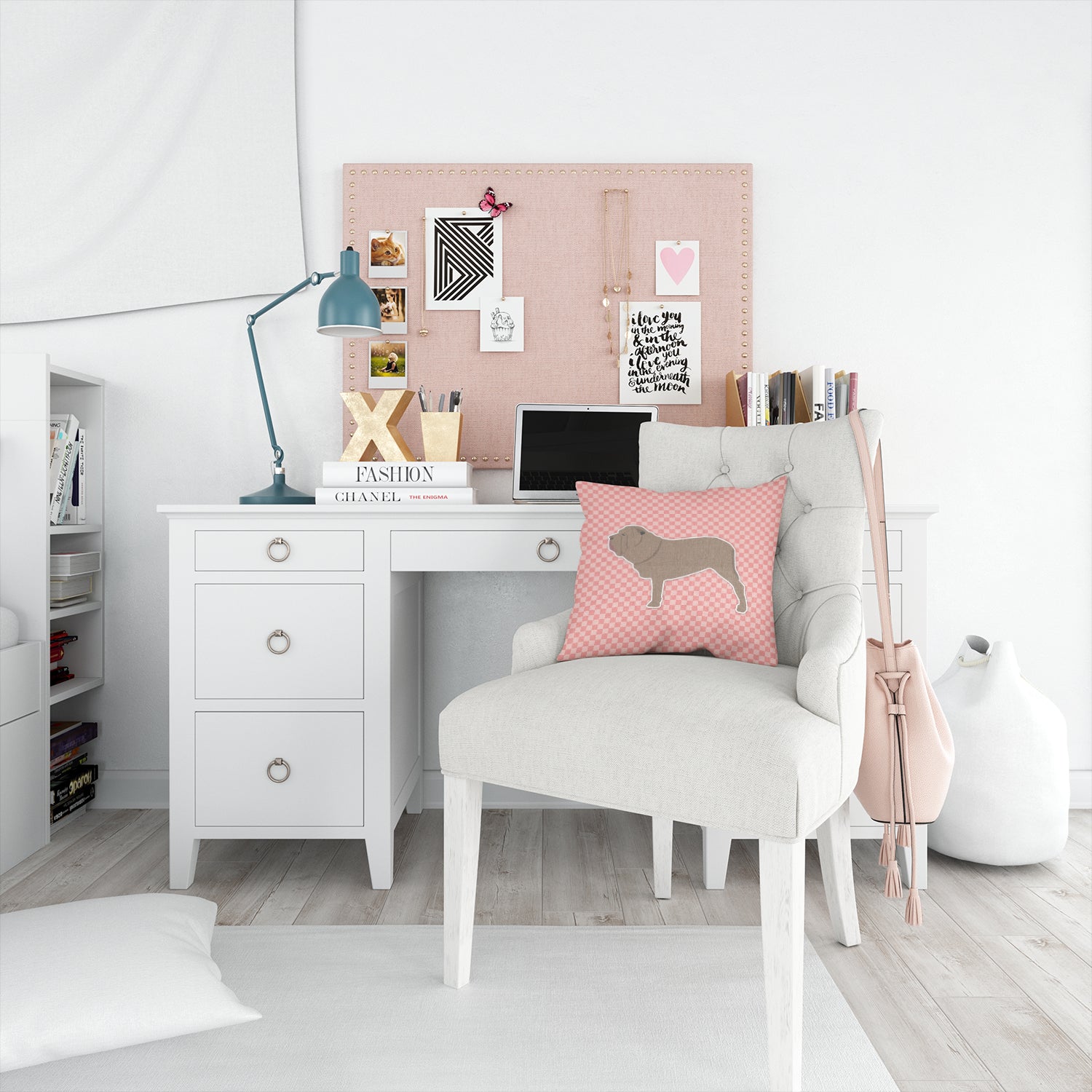 Neapolitan Mastiff Checkerboard Pink Fabric Decorative Pillow BB3665PW1414 - the-store.com