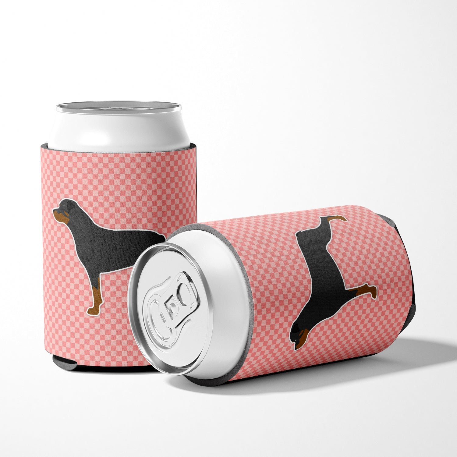 Rottweiler Checkerboard Pink Can or Bottle Hugger BB3666CC